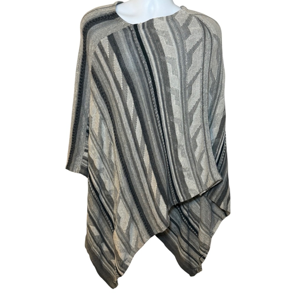 Lauren Ralph Lauren Womens S/M Grey Knit Geo Cape Poncho Cotton Linen Blend